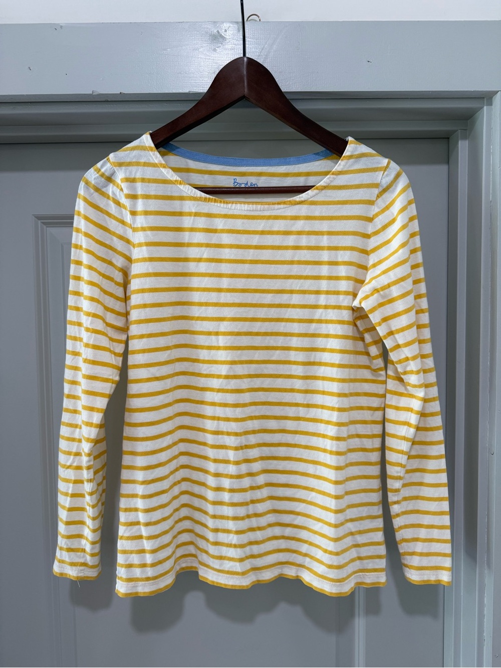 Boden Yellow & White Striped Long Sleeve Top